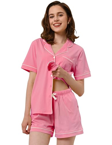 Image of NAP BOUND 100% Cotton Pajamas for Women Sets 2 Pieces Pjs Button short sleeves with Pockets Soft Sleepwear Loungewear XS-XXL