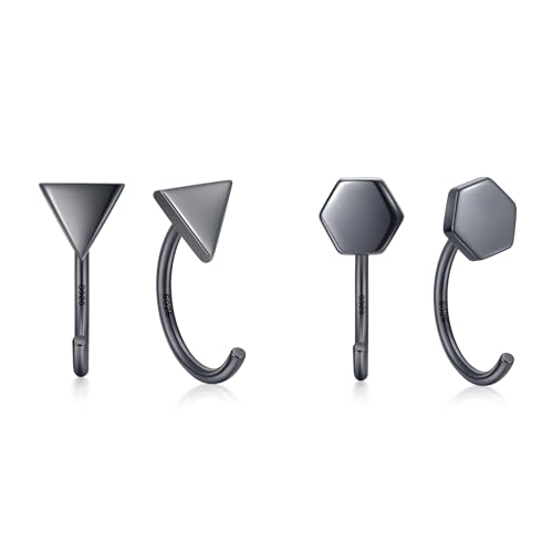 Image of CHIC & ARTSY 925 Sterling Silver Half Hoop Earrings for Women, Small Huggie Hoops Set with Ball Bar Star Moon Cross & Pearl, Lightweight Comfort Fit Everyday & Sleep Earrings