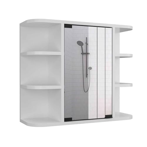 Tuhome Milan Medicine Cabinet, Six External Shelves Mirror, Three Internal Shelves -White