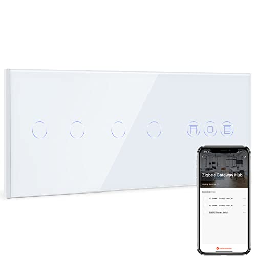 BSEED Zigbee Interruptor Persiana con Doble Interruptor Inteligente Blanco,2 Gang 1Vía Interruptor de Pared Compatible con Amazon Alexa y Google Home,Control por APP o Voz(Tuya Gateway Hub Requerido)