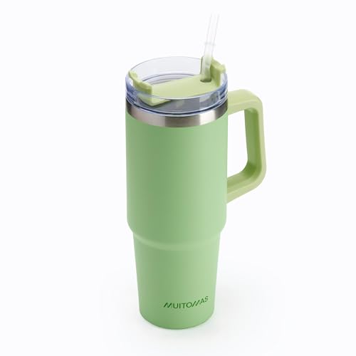 Muitomas, Taza térmica de viaje de acero con pajita, para bebidas calientes y frías, 900 ml, color verde salvia