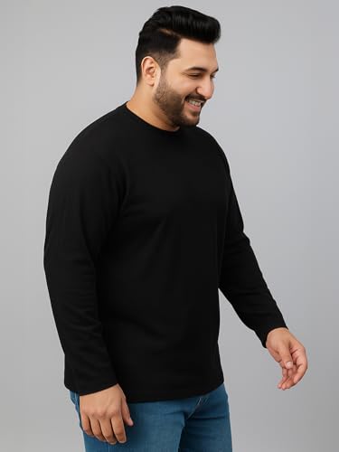 Image of Veirdo Pure Cotton Regular Fit Solid Core Plus Size Plus Size Full Sleeve T-Shirt for Men (Sizes: 2XL to 5XL)