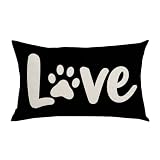 WENIANRU Word Art Love Black Background for Pet Dog Lover Home Sofa Chair Bed Decoration Lumbar Pillowcase Cotton Linen Decorative Throw Pillow Cover Case Rectangular 12 x 20 Inches