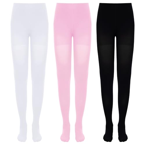 Dxhycc 3 Pack Girls Ballet Tights Soft Elastic Footed Dance Tights for Toddler Girls Ballet School Uniform2