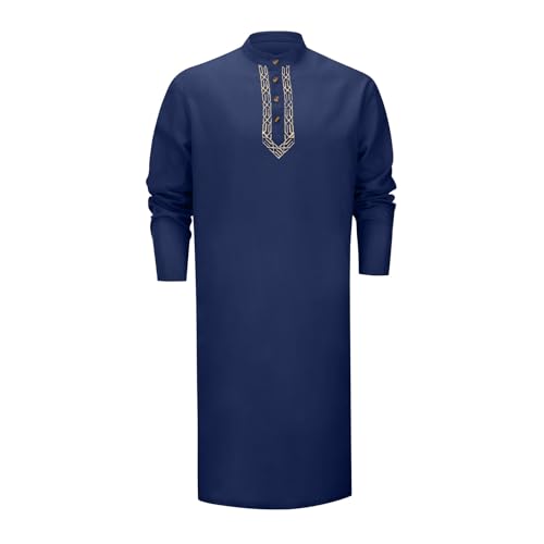 Camisa Casual Hombre Túnica Larga Manga Lino Vestido Elegante Estilo (BU2, M) c68