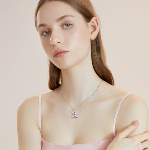 PELOVNY Teddy Bear Necklaces for Women 925 Sterling Silver Bear/Highland Cow Birthstone Necklace Birthday Valentines Day Jewelry Gifts for Mom Daughter Wife4