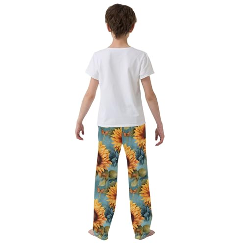 Sunflower Butterfly Long Pajama Pants Elastic Waist PJ Bottoms with Pockets S A1110764