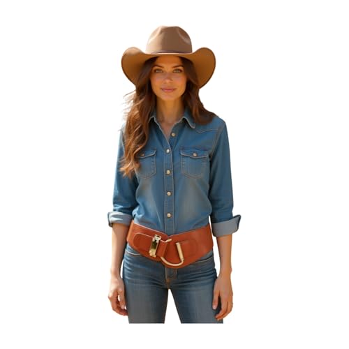 TrendyFashionJewelry Women Fashion Elastic Waistband Belt Hip High Waist Gold Metal Hook Buckle L XL Dark Brown, Red + Gold