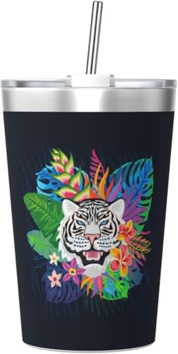 魔法瓶 タイガー 虎柄 タンブラー 350ml ステンレス製 水筒蓋とストロー付き 真空断熱漏れない 持ち運び 直飲み 子供 通勤 通学 かわいい おしゃれ プレゼント