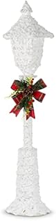 Christmas Village Decorative Christmas Light Up White Glitter Snow Lamp Post Light with Bow Indoor Outdoor Decoration Xmas 25 Bright Warm White LEDs  90cm