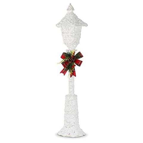 Christmas Village Decorative Christmas Light Up White Glitter Snow Lamp Post Light with Bow Indoor Outdoor Decoration Xmas 25 Bright Warm White LEDs - 90cm Cover