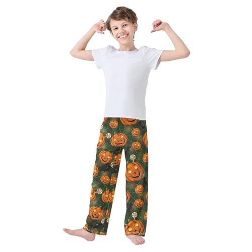 Halloween Pumpkin Candy Boys Long Pants Soft Trousers Elastic Waist Kids Lounge Bottoms with Pockets S-XL2