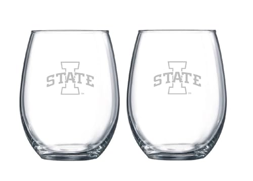 RFSJ INC. Iowa State Cyclones Satin Frost Stemless Wine Glass Set of 2 15oz