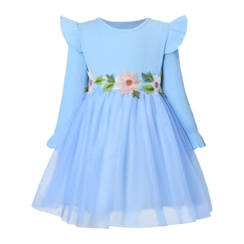 Image of HILEELANG Little Flower Girl Tulle Tutu Dress Easter Cotton Ribbed Birthday Wedding Party Princess Dresses