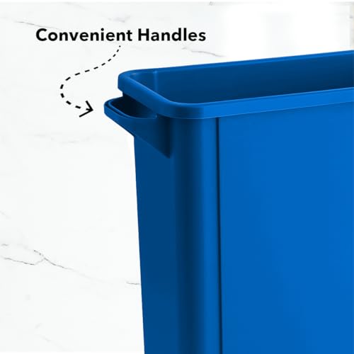 Image of 16 Gallon Slim Rectangular Garbage Can - with Paper Slot Lid - Blue