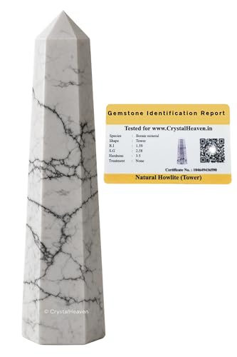 Image of Crystal Heaven Certified Howlite Crystal Tower Obelisk Point for Chakra, Healing and Balancing - AAA Grade Original Certified Gemstone Agate for Reiki Meditation Yoga Spiritual (2-3 Inches)