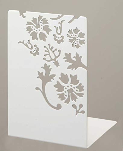 BanKhok Kirie - Pair of White Metal Bookends with Flower Cutout Pattern, Modern Home Decor