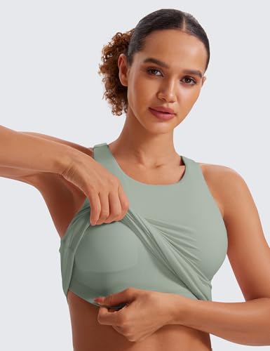 Image of CRZ YOGA Butterluxe High Crew Neck Tank Top | Light Support, Built in Bra, Removable Pads, Yoga, Extremely Soft, Racerback, for Women