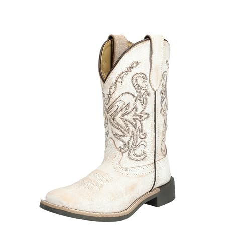 Kid's Georgia White Antique Leather Square Toe3