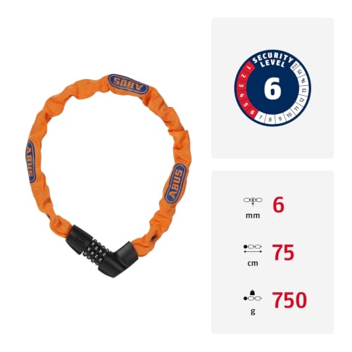 ABUS Kettenschloss Tresor 1385/75 Neon – Zahlenschloss aus gehärtetem Stahl – 6 mm starke Vierkantkette – ABUS-Sicherheitslevel 6 – 75 cm… – Ansicht 2