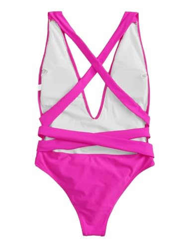 Image of Lilosy Sexy Tie Criss Cross Plunge One Piece Thong Swimsuit High Cut Brazilian Bathing Suit