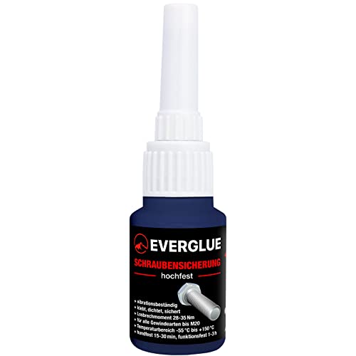 EVERGLUE Schraubensicherung anaerob hochfest 10g in praktischer Dosierflasche zum dauerhaften Kleben, Dichten und Sichern für Schraubverbindungen Lager und Rohrverbindungen bis Gewindegröße M20 Cover