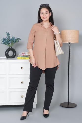 Image of Mlada Rayon Flare Top for Women | 3 /4th Sleeve Regular Fit and Flare Top | Women Office Tops Tunic | Western Long Shirt Top for Women | Shirt Collar Top for Women | Rayon Tunic Tops for Women Western