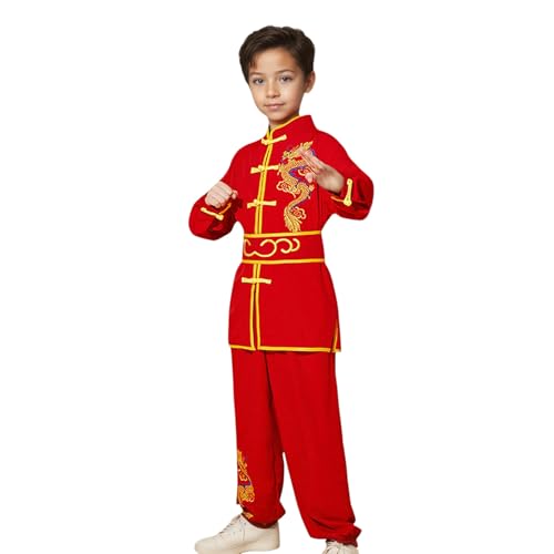 La mejor comparación de Ropa de Artes marciales disponible en línea para comprar. 49 STIOEDYUAN Uniforme tradicional chino de artes marciales con bordado de dragón, traje de entrenamiento de kung-fu para niños y niñas (rojo, 9-10 años)