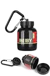 Omana Protein Powder Storage Container to go, Portable Supplement Container with Funnel & Keychain for Travel Gym Workout Fitness, BPA Free (Black, 100 ml)