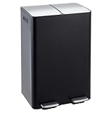 Takywep 2 x 8 Gal (2 x 30L) Kitchen Dual Trash Can, Stainless Steel Double Trash Can with 2 Removable Inner Buckets, Soft-Close Lid, Double Compartment Recycling Bin for Kitchen Home Office, Black
