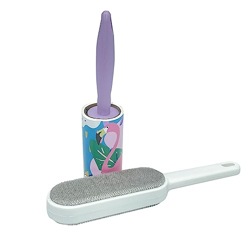 Image of House of Quirk Lint Rollers Reusable Sticky Picker Cleaner Roller with Pet Hair Remover Brush 10cm Sheet 60 Sheets 1 Roll + 1 Pet Brush (Pink Flamingo)