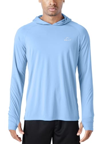 Image of Willit Men's UPF 50+ Sun Protection Hoodie Lightweight Long Sleeve Fishing Shirt Loose Fit Swim Rash Guard, Blue, Medium