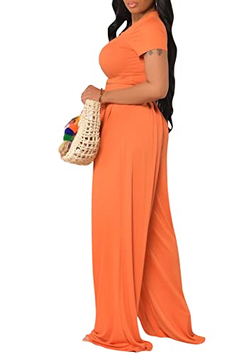 Image of Casual Summer 2 Piece Outfits for Women Crop Top High Waist Pants Sets