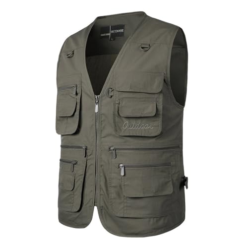 Celanisai Chaleco para hombre, chaqueta de safari al aire libre, chaleco de trabajo ligero, chaleco de verano informal, chaleco de transición, utilidad, viajes, pesca, trabajo, ligero, foto