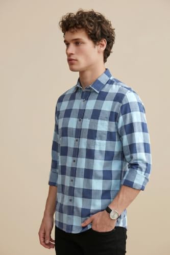 Image of Peter England Men's Checkered Cotton Shirt | Smart Casual | Full Sleeves