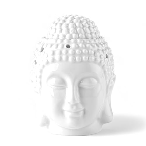 Brûle-Parfum Céramy Bouddha Dhyana Blanc - Atmosphère Parfumée - Objet Artisanal Zen -Aromathérapie Facile - Brûleur Fondant parfumé - Déco FengShui -...