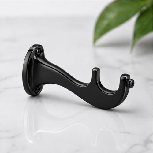 Image of Elite Aluminum Curtain Rod Brackets - Heavy-Duty Wall Mount Clamps for Curtain Rod Support for Door and Window Curtain Rods with Screw and Wall Plug - Pack of 2PCS (Royal Black)