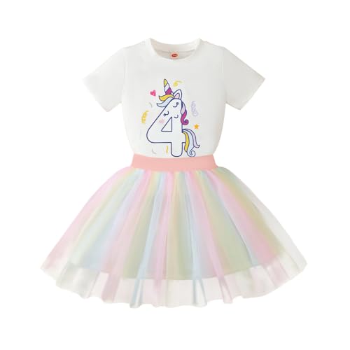 Image of 4th Birthday Outfit Girl,4 Year Old Fourth Four Shirt Skirt Outfit for Toddler Girls
