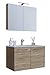 Produktbild VCM 3-TLG. Waschplatz Set Waschtisch Waschbecken Keramik Sentas Spiegelschrank + 2 Drehtüren 80 cm, Sonoma-Eiche