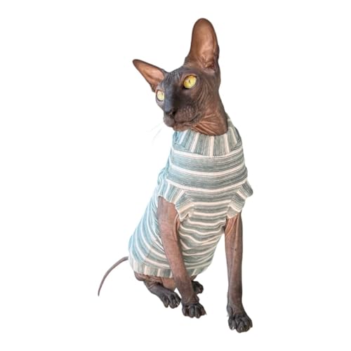 Tee-shirt chat Sphynx en velours côtelé menthe rayé taille L - 2