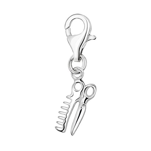 Quiges Donna Charm Ciondolo Argento Pettine e Forbici per Bracciali e Accessori
