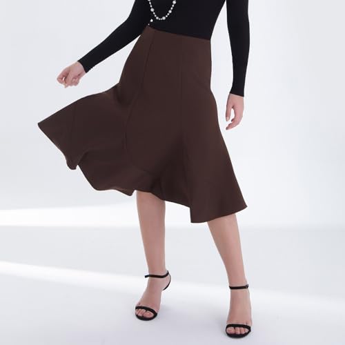 Women's High Waisted Skirts Business Casual Dress Office Work A Line Dress Trendy Patchwork Stretchy Pleated Skirt3