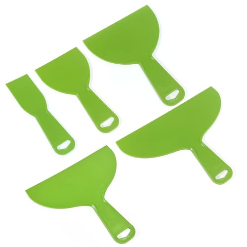 Hunken 5 Pcs Putty Knife Set, Flexible Plastic Paint Scraper, Spatula Scraper Tools for Spackling, Wallpaper Removal, Drywall Taping (Green)