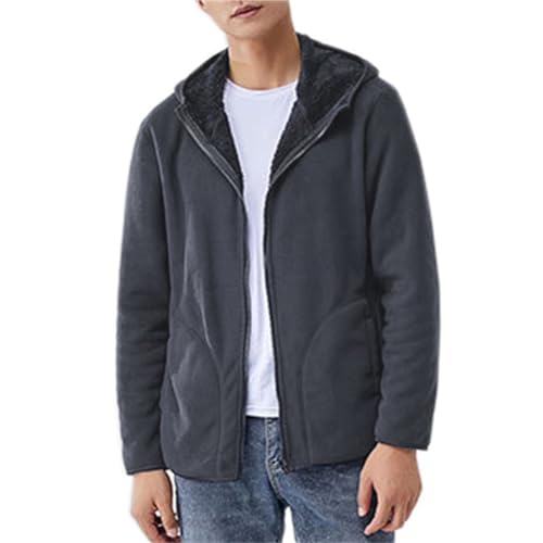 Image of Cromoncent Men's Full Zip Reversible Polar Fleece Hoodie Jacket Fall Winter Outwear, Dark Grey, Medium