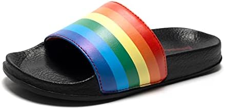 FUNKYMONKEY Toddler Boys & Girls Slides Sandals Kids Outdoor Beach Pool Water Shoes (11 Little Kid, Black Rainbow)
