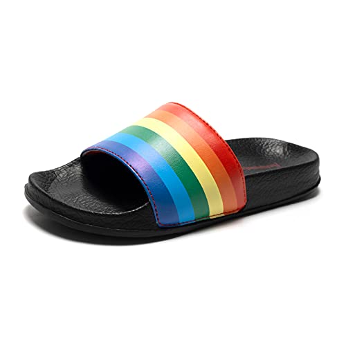 Funkymonkey Toddler Boys & Girls Slides Sandals Kids Outdoor Beach Pool Water Shoes (11 Little Kid, Black Rainbow) #TOP19
