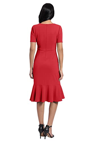 Image of London Times Women's V-Neck Dress - Flounce Hem, Twist Waist, Elegant Office & Event Wear
