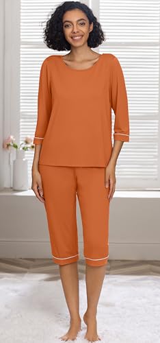 Image of PrinStory Womens Pajama Sets Capri Pjs Soft Lounge Sets XS-4XL