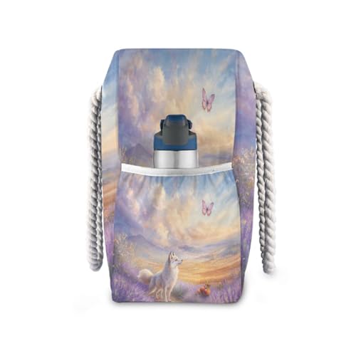 Lavender and Fox Beach Bag & Travel Tote Bag Large Sandproof with Zipper Closure, Wet Pouch for Swim Gym Travel, Lightweight Foldable Outdoor Bag3