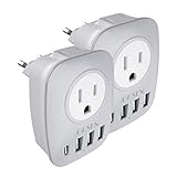 European Travel Plug Adapter, International Power Adaptor with 1 USB C Compatible with iPhone 11/11 Pro / 11 Pro Max, 2 USA Outlets and 3 USB Ports, 6 in 1 US to Europe plug adapter (Type C)[2-Pack]